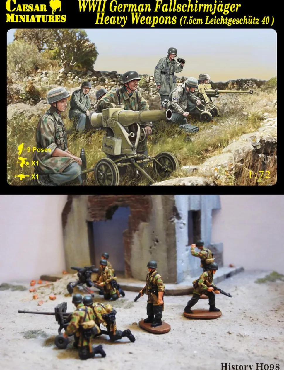 Caesar Miniatures 1/72 WWII German Fallschirmjager Heavy Weapons (7.5cm Leichtgeschutz 40)