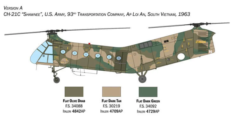 Italeri 1/48 Piasecki H-21C Flying Banana GunShip Model Kit